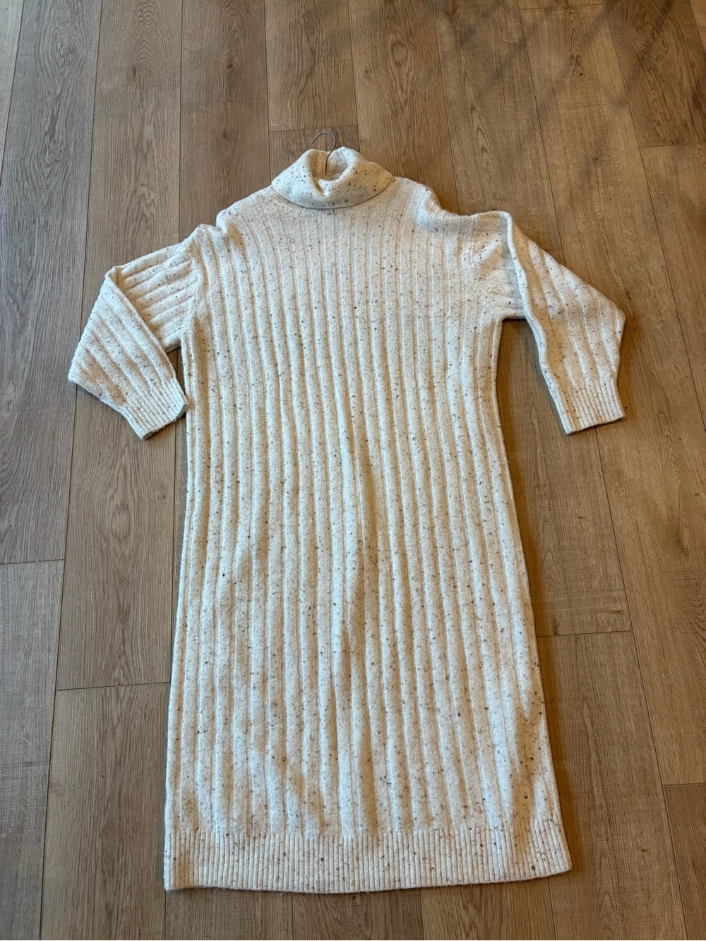 MNG Cream Heathered Ribbed Turtleneck Sweater Dress oversized small poly/wool